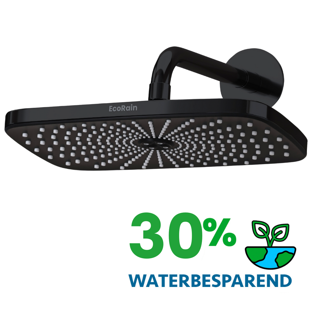 zwarte regendouche met douchearm waterbesparend