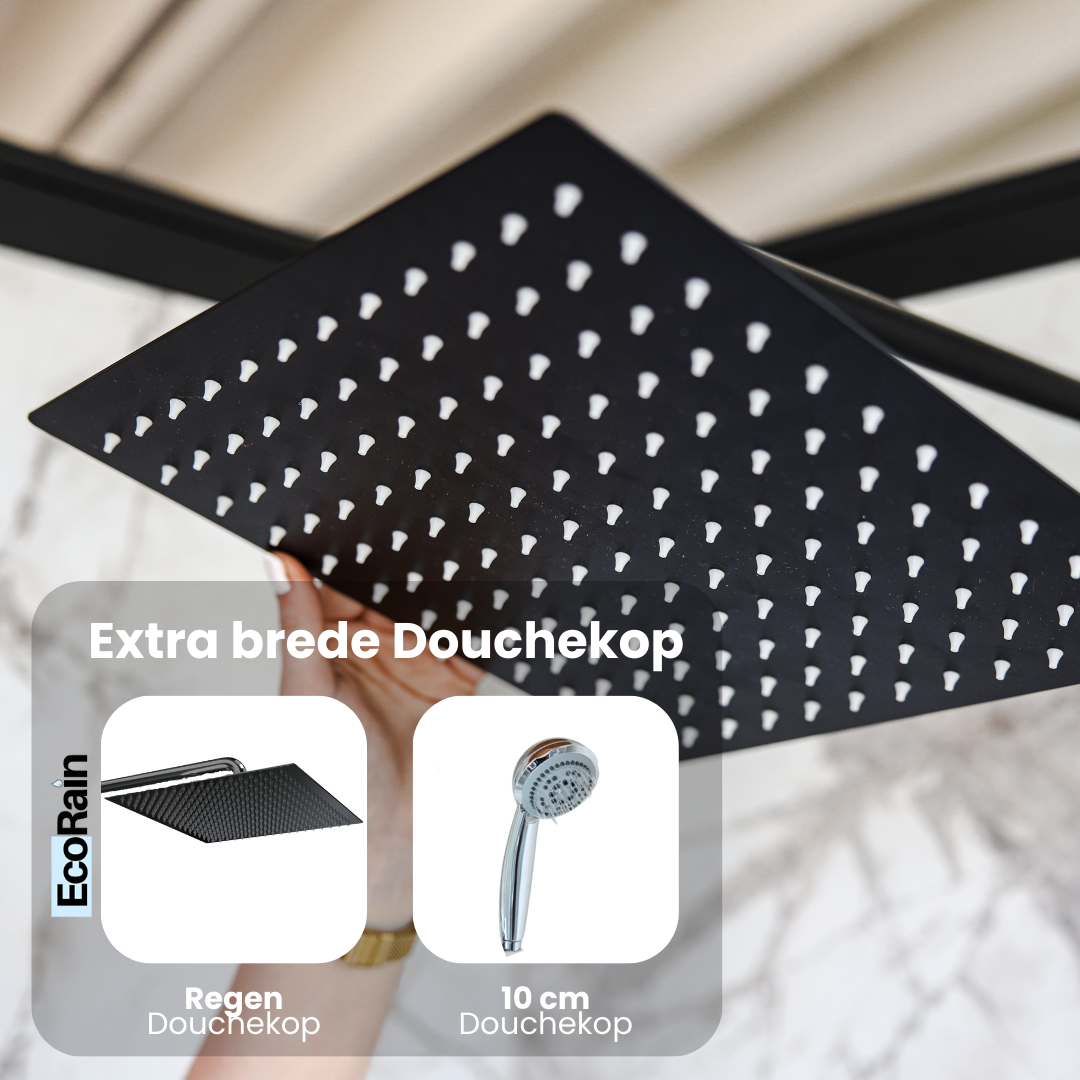 Square stainless steel rain shower with hose Tyler 30 cm - Black