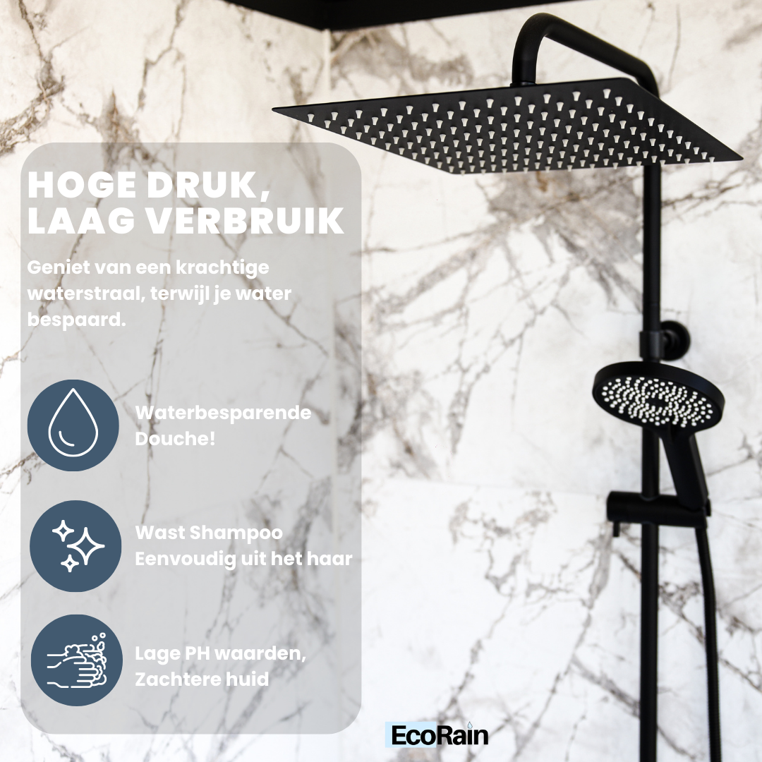 Square stainless steel rain shower with hose Tyler 20 cm - Black