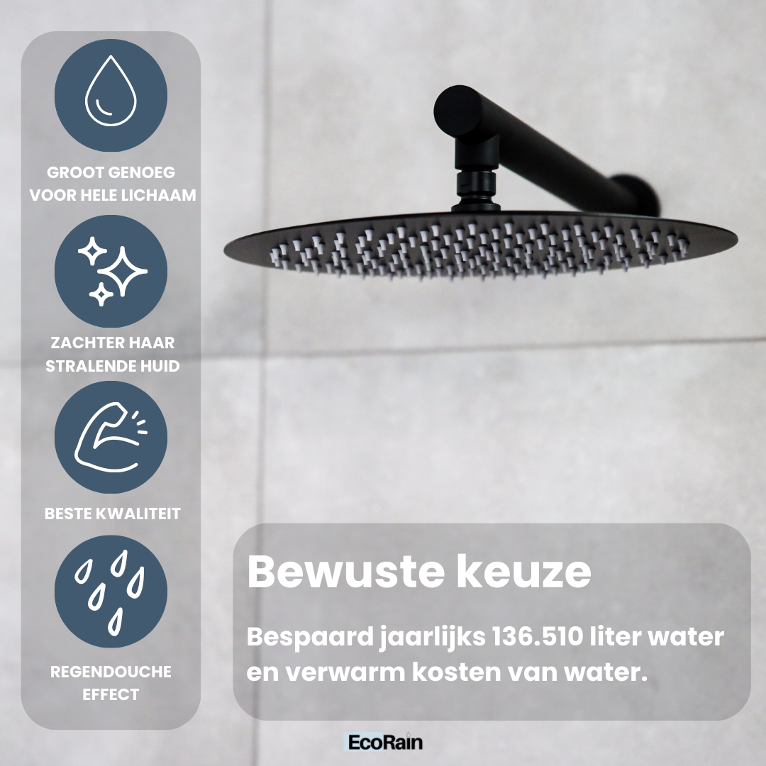 Square stainless steel rain shower with hose Tyler 30 cm - Black