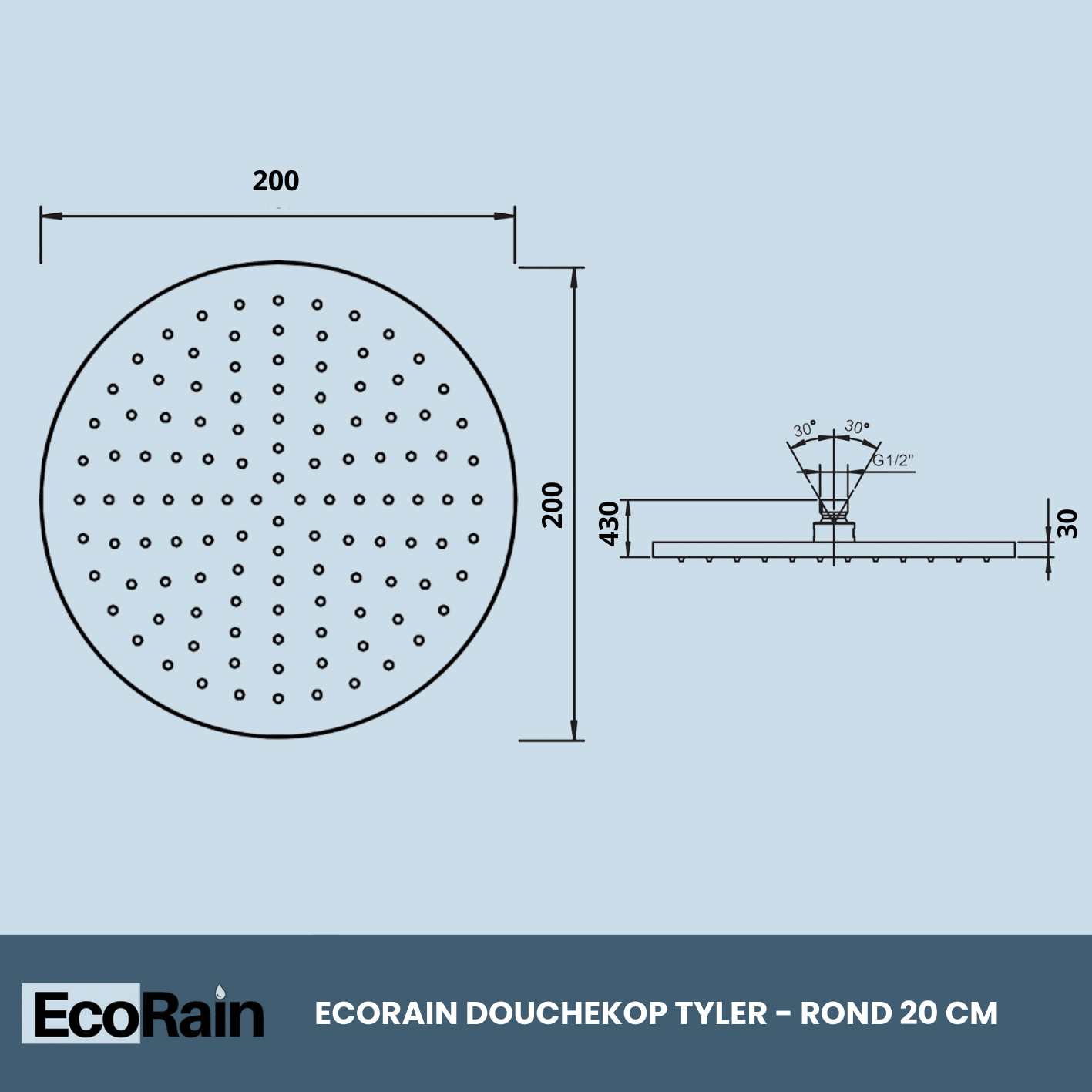 afmetingen ronde regendouche 20 cm 