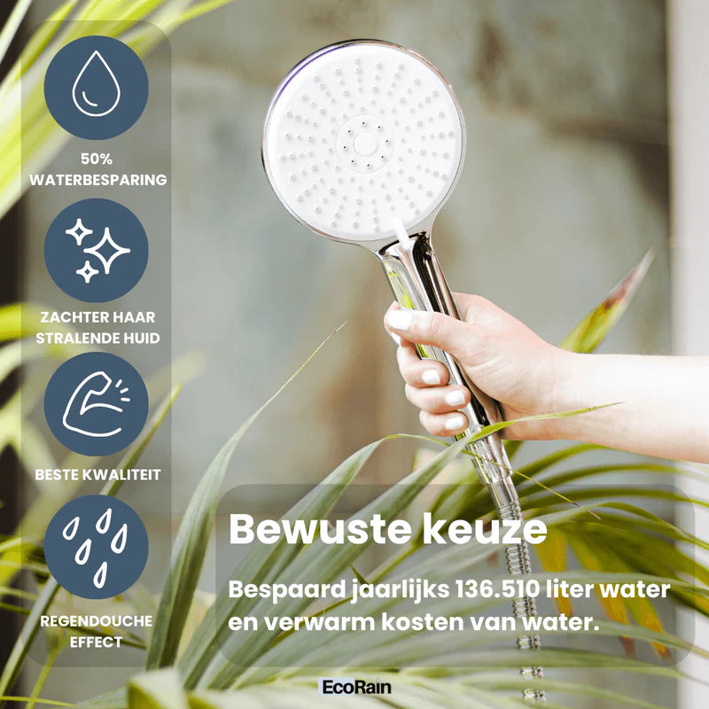 Water-saving Shower Head Mark 12 cm with hose - Chrome