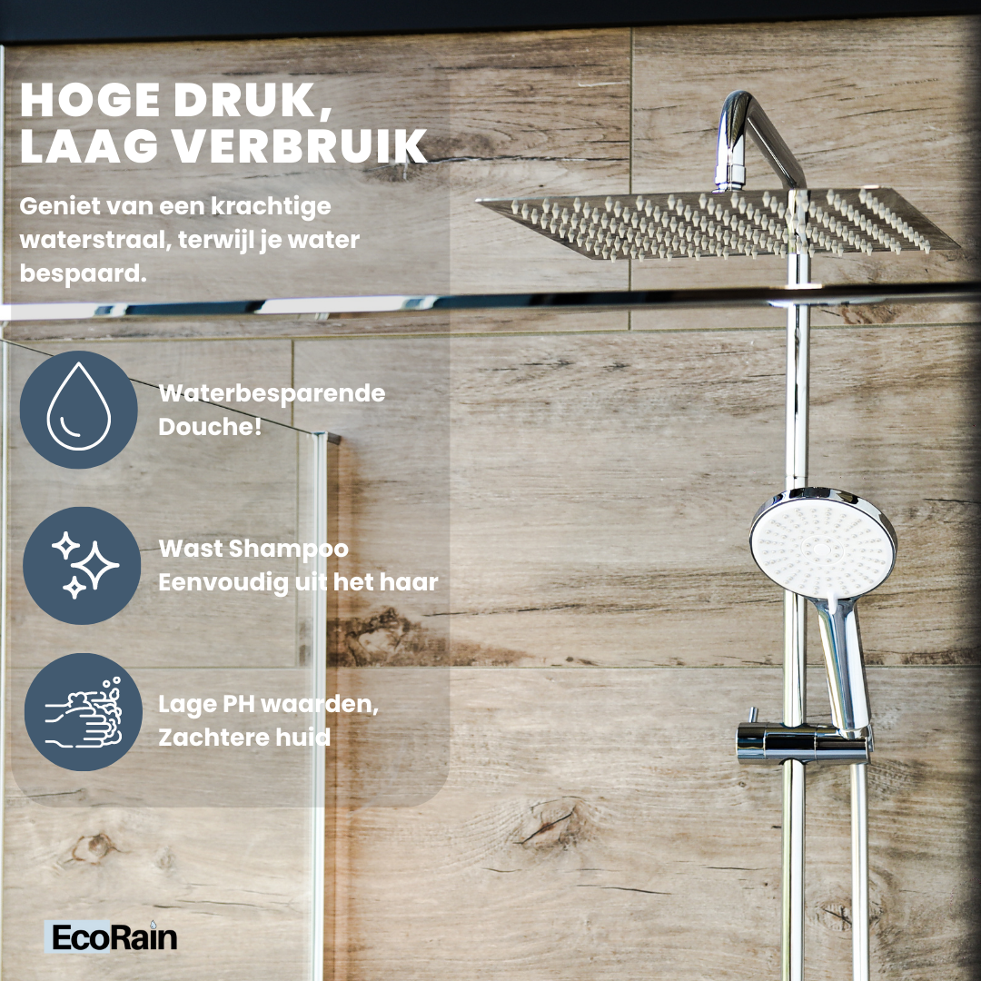 Square stainless steel rain shower with hose Tyler 20 cm - Chrome