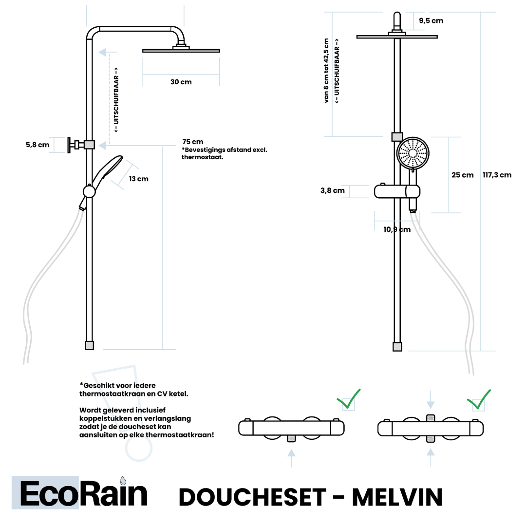 Rain shower set Melvin 30 CM without tap - Black