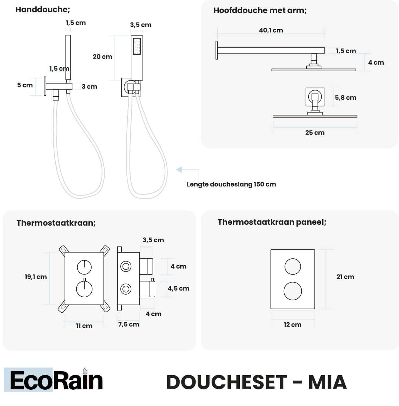 Built-in Rain Shower Mia Square - Black