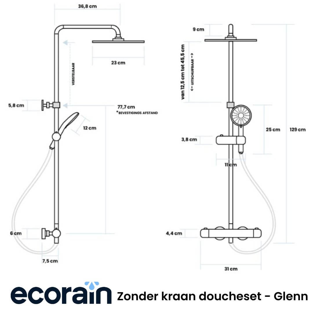 Rain shower set Glenn 23 CM with thermostatic tap - Chrome