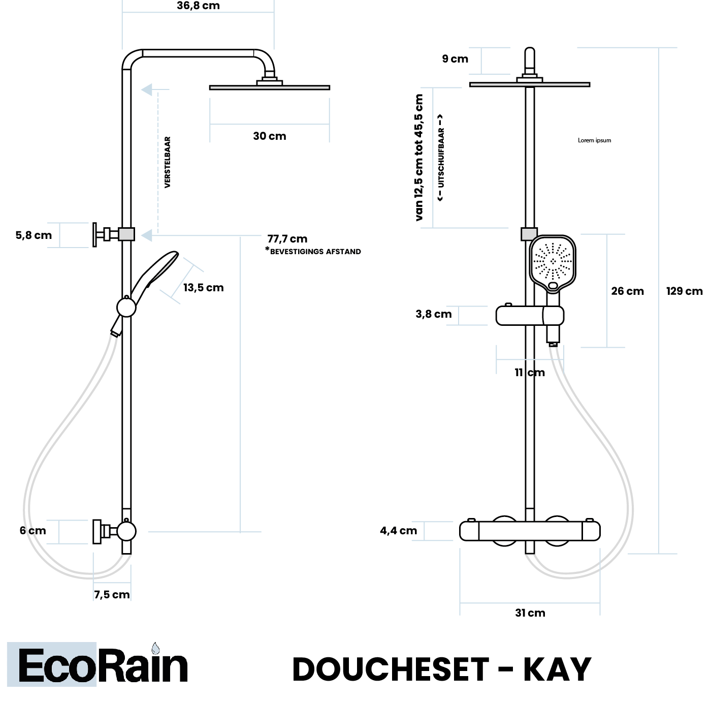 Rain shower set Kay 25 CM with thermostatic tap - Chrome