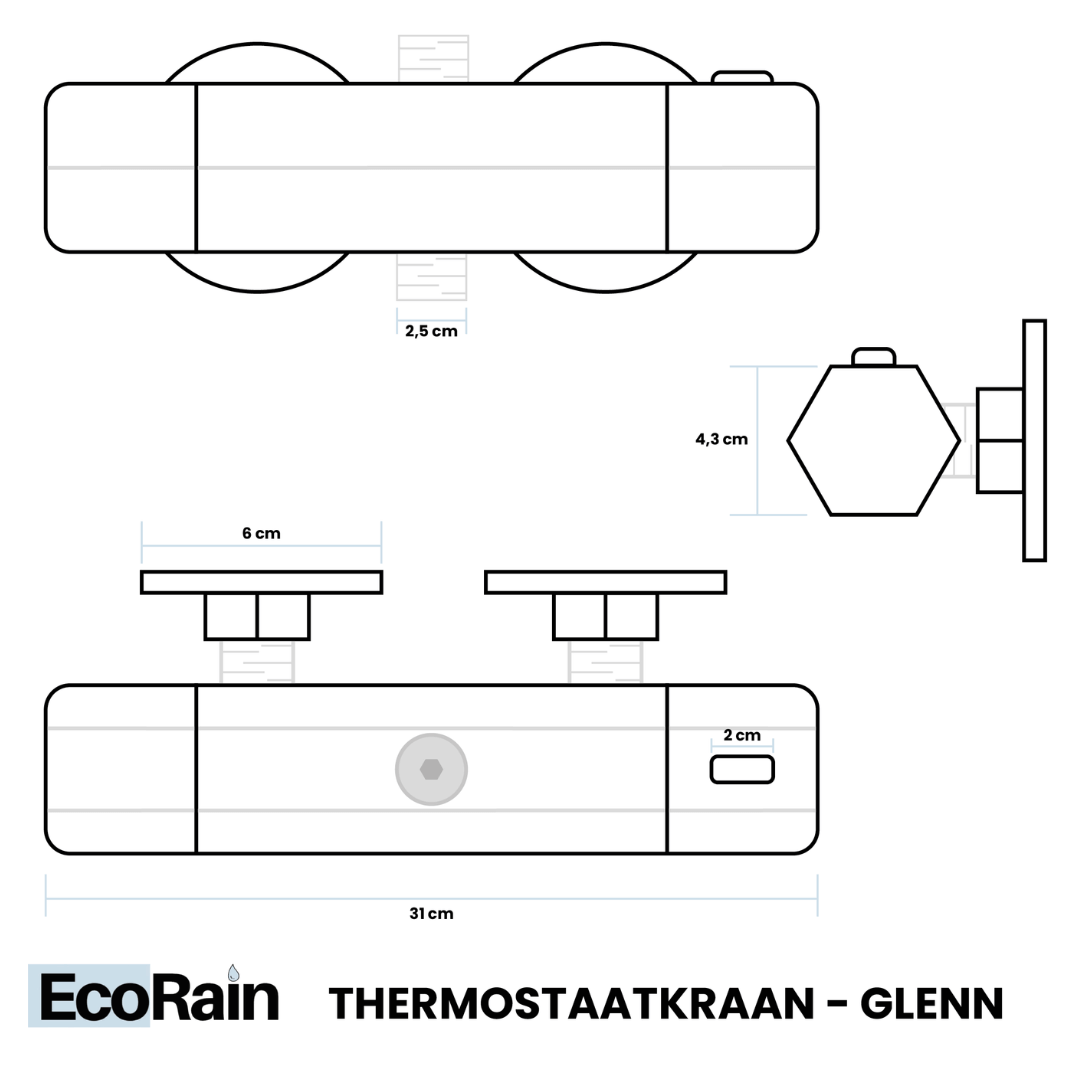 Thermostatic shower tap Glenn Black - 15 cm
